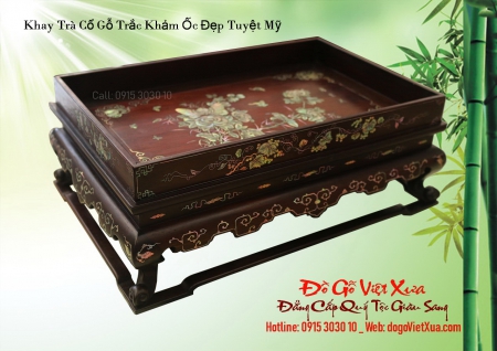 KHAY TRÀ KHẢM ỐC "HOA KHAI PHÚ QUÝ" ĐẸP MÃN NHÃN